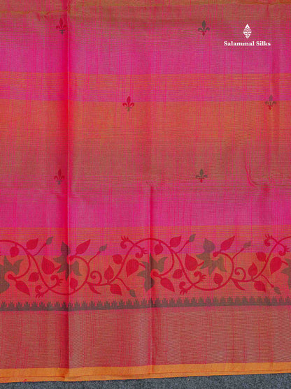 Cotton Mix Saree - Pinkish Orange Colour Body With Fancy Border
