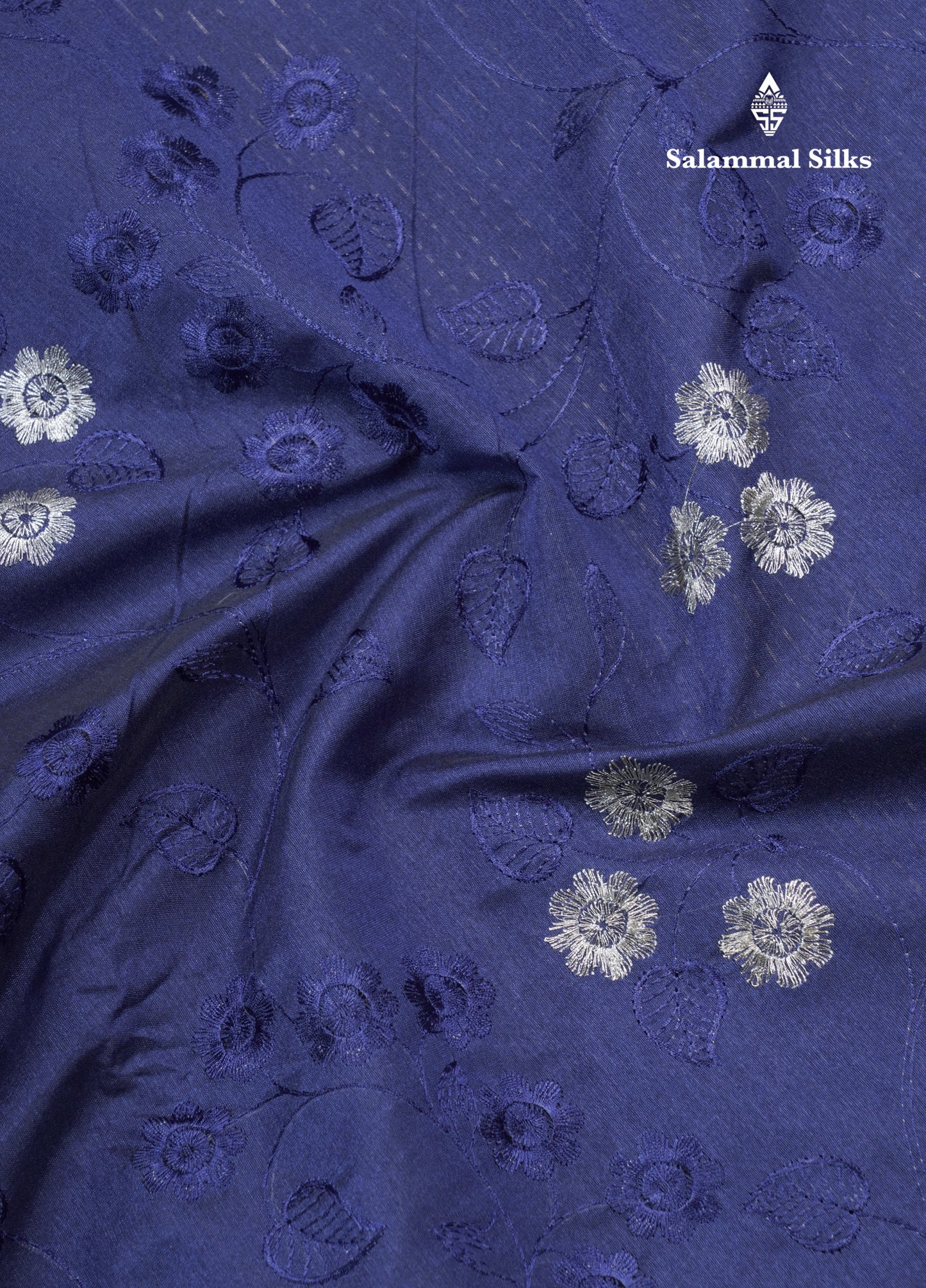 Navy Blue Embroidery Work Cotton Mix Saree With Floral Fancy Border