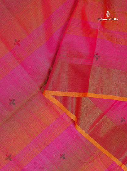 Cotton Mix Saree - Pinkish Orange Colour Body With Fancy Border