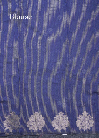 Navy Blue Embroidery Work Cotton Mix Saree With Floral Fancy Border