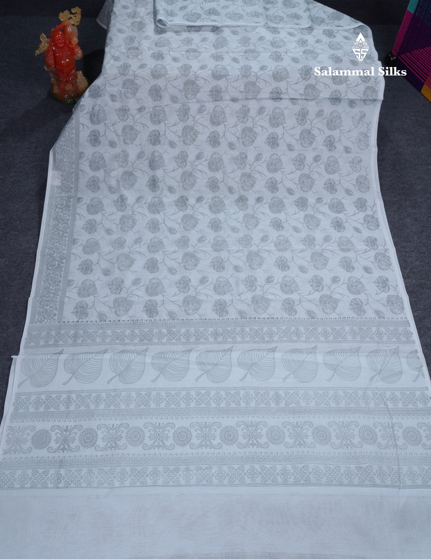 Blueish Grey Floral Print Cotton Mix Saree With One Side Border
