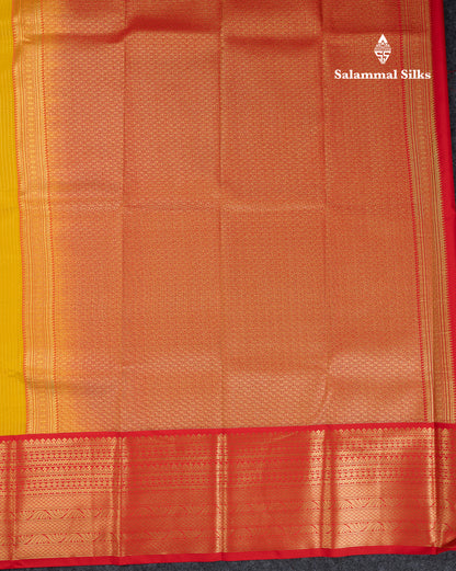 Beautiful Mustard Yellow Semi Silk Saree With Contrast Red Traditional Evening Morning Border