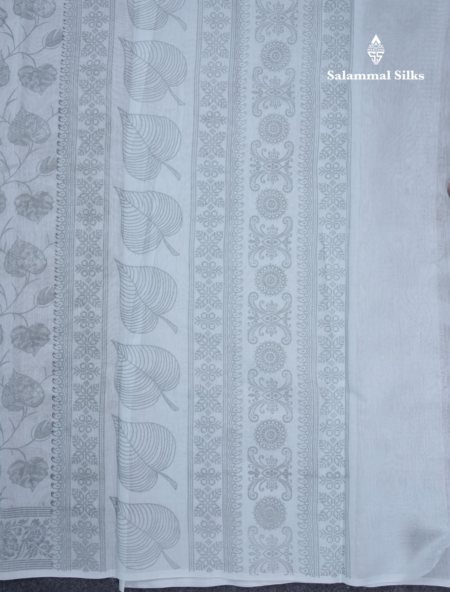 Blueish Grey Floral Print Cotton Mix Saree With One Side Border
