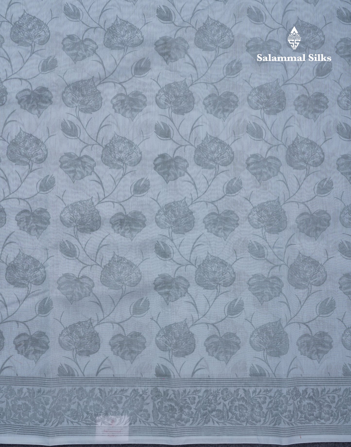 Blueish Grey Floral Print Cotton Mix Saree With One Side Border