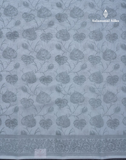 Blueish Grey Floral Print Cotton Mix Saree With One Side Border