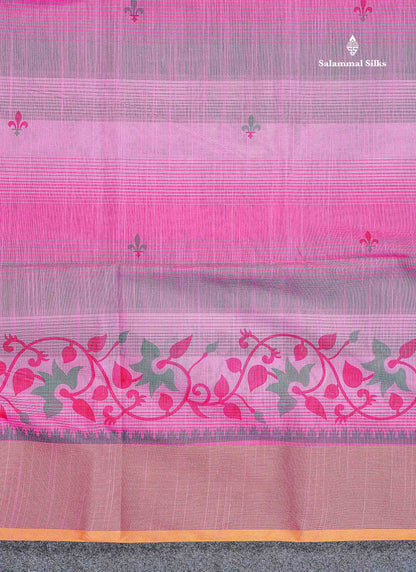 Cotton Mix Saree - Pinkish Orange Colour Body With Fancy Border