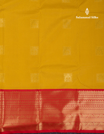 Beautiful Mustard Yellow Semi Silk Saree With Contrast Red Traditional Evening Morning Border
