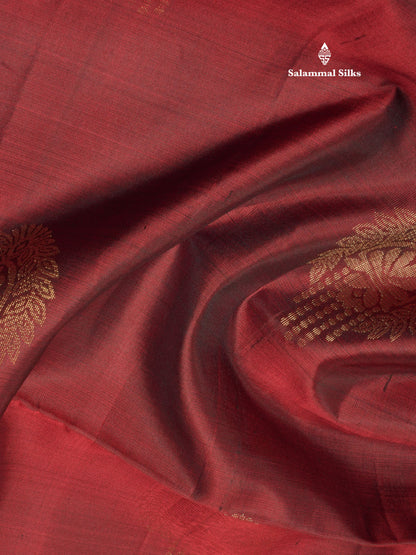 Beautiful Dark Maroon Pure Kanjivaram Soft Silk Saree With Contrast Peacock Green Border