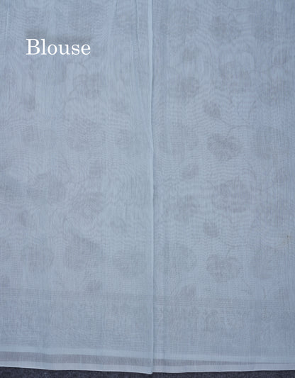 Blueish Grey Floral Print Cotton Mix Saree With One Side Border