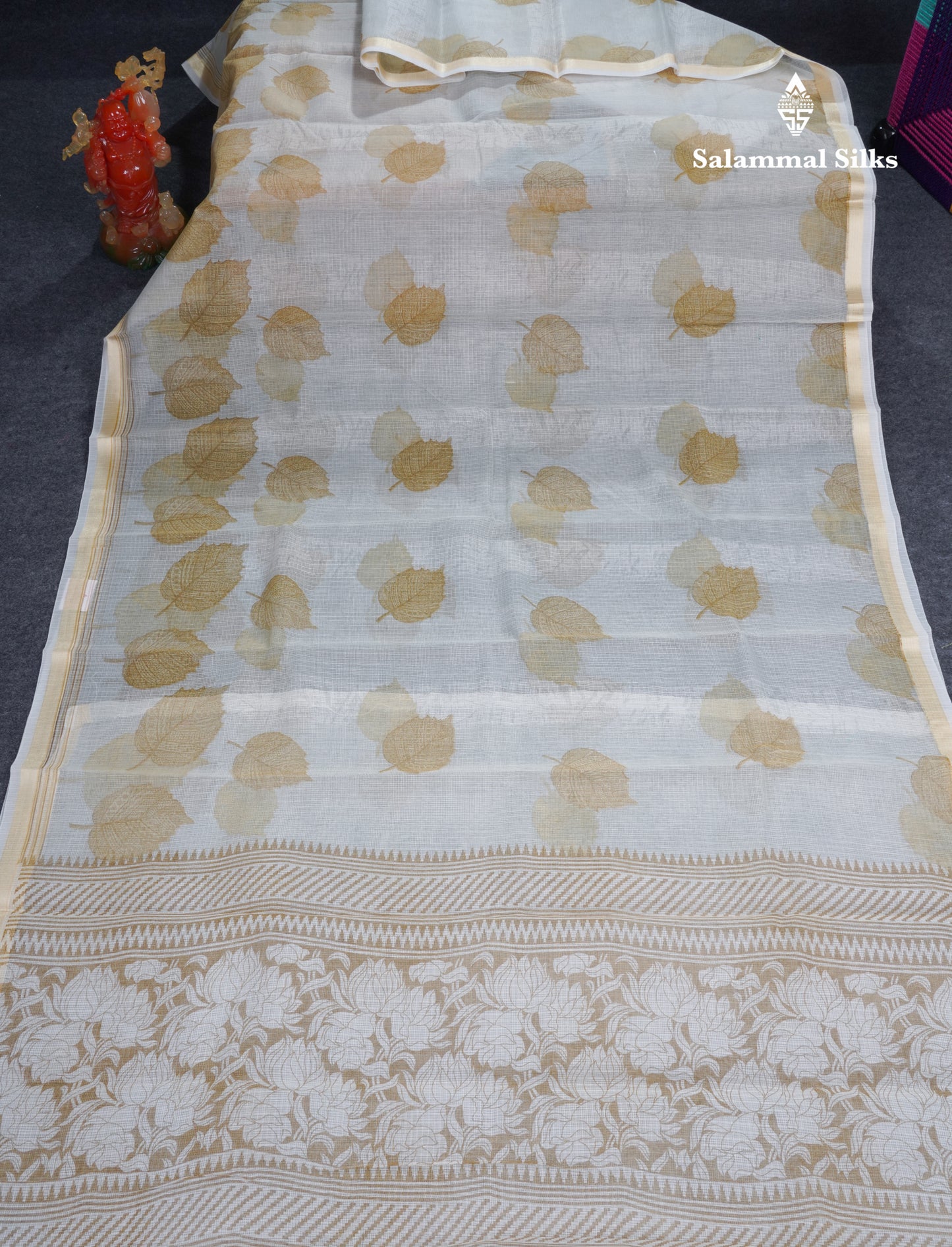 Sandal Printed Kota Cotton Saree With Small Ribbon Border