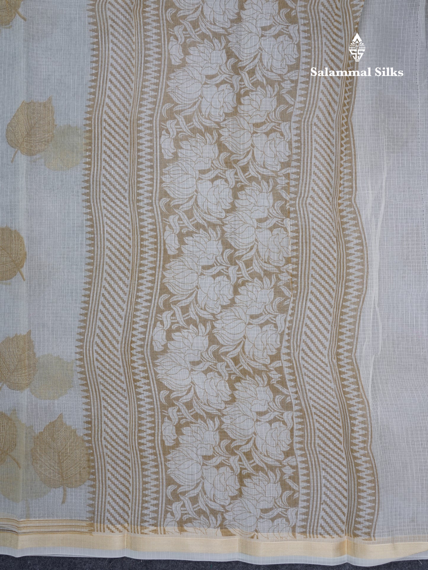 Sandal Printed Kota Cotton Saree With Small Ribbon Border