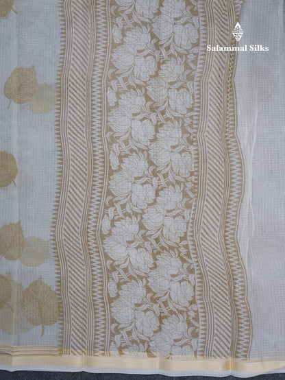 Sandal Printed Kota Cotton Saree With Small Ribbon Border