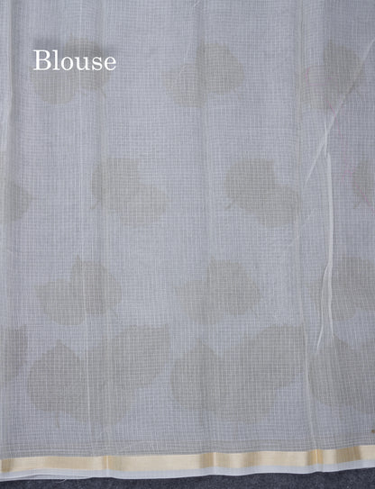 Sandal Printed Kota Cotton Saree With Small Ribbon Border