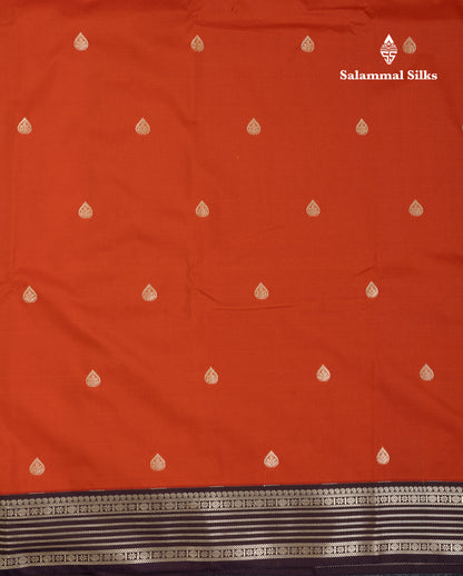 Beautiful Rust Orange Semi Silk Saree With Contrast Dark Brown Traditional Medium Border