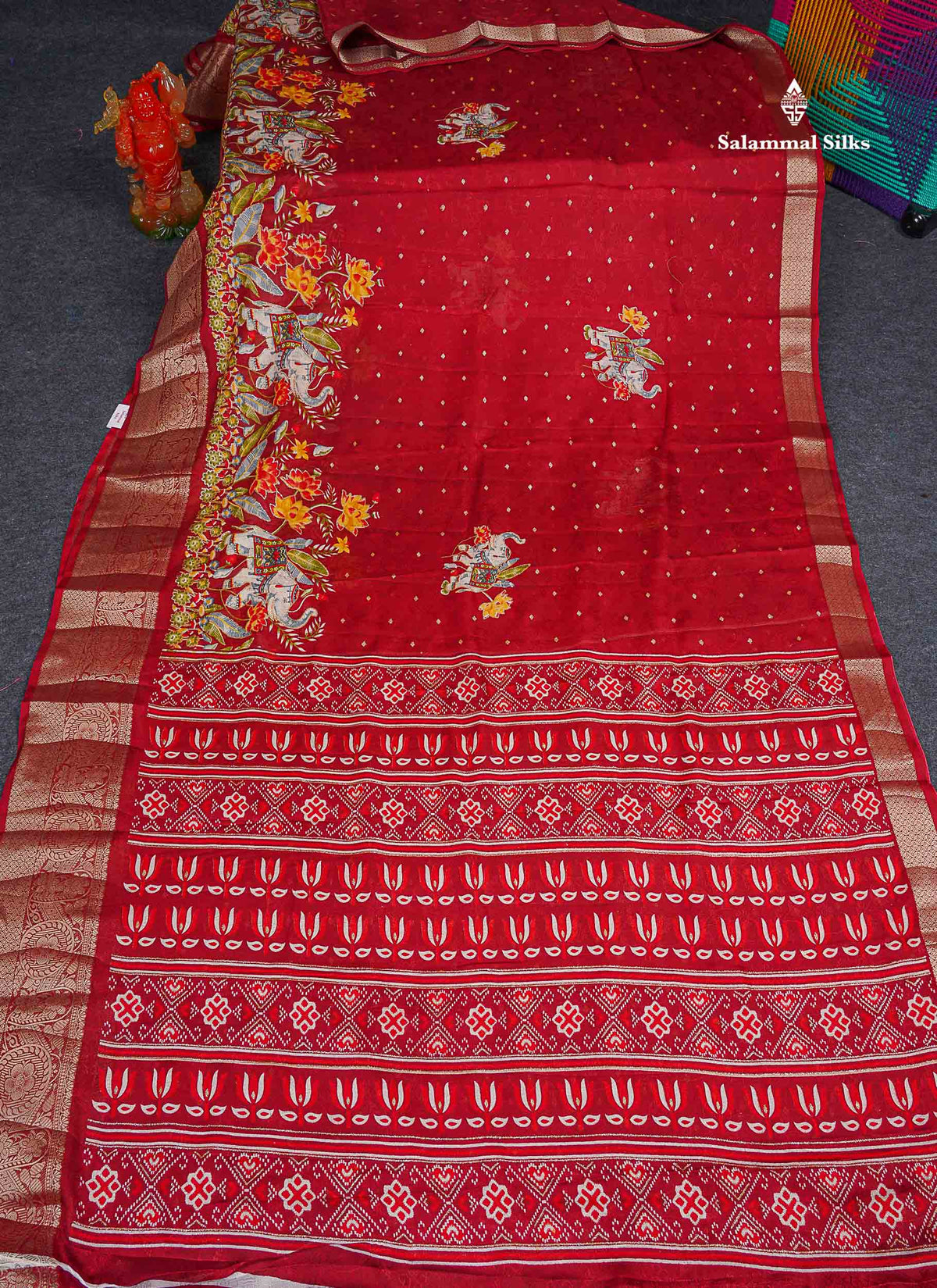 Semi Georgette Saree - Redish Maroon Colour Body With Fancy Border
