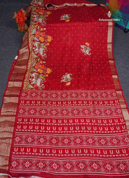 Semi Georgette Saree - Redish Maroon Colour Body With Fancy Border