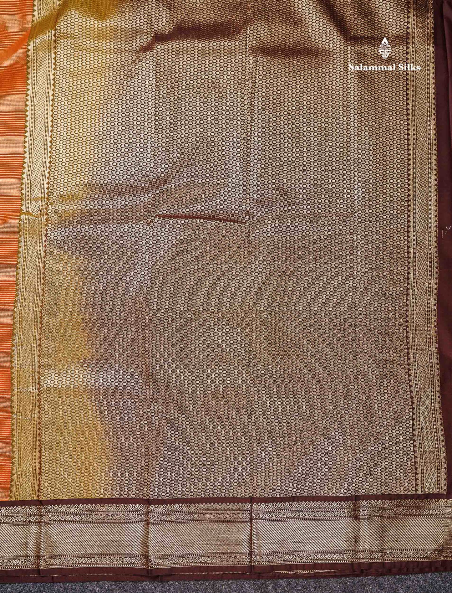 Semi Silk Saree - Orange Butta With Alai Vaira Oosi Lines Along With Contrast Dark Brown Traditional Border
