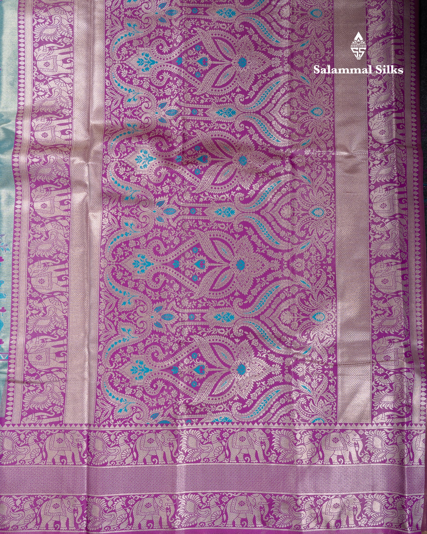 Beautiful Pastel Blue Tissue Semi Silk Saree With Contrast Purple Traditional Evening Morning Border