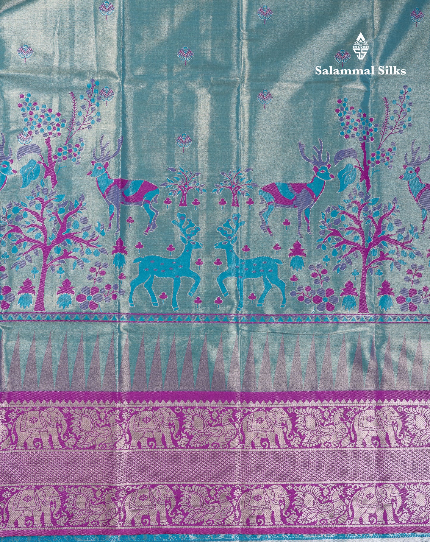 Beautiful Pastel Blue Tissue Semi Silk Saree With Contrast Purple Traditional Evening Morning Border
