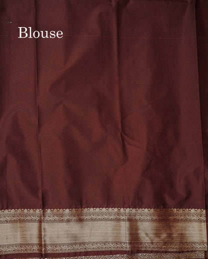Semi Silk Saree - Orange Butta With Alai Vaira Oosi Lines Along With Contrast Dark Brown Traditional Border