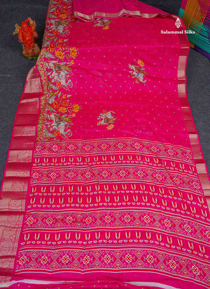 Semi Georgette Saree - Pink Colour Body With Fancy Border