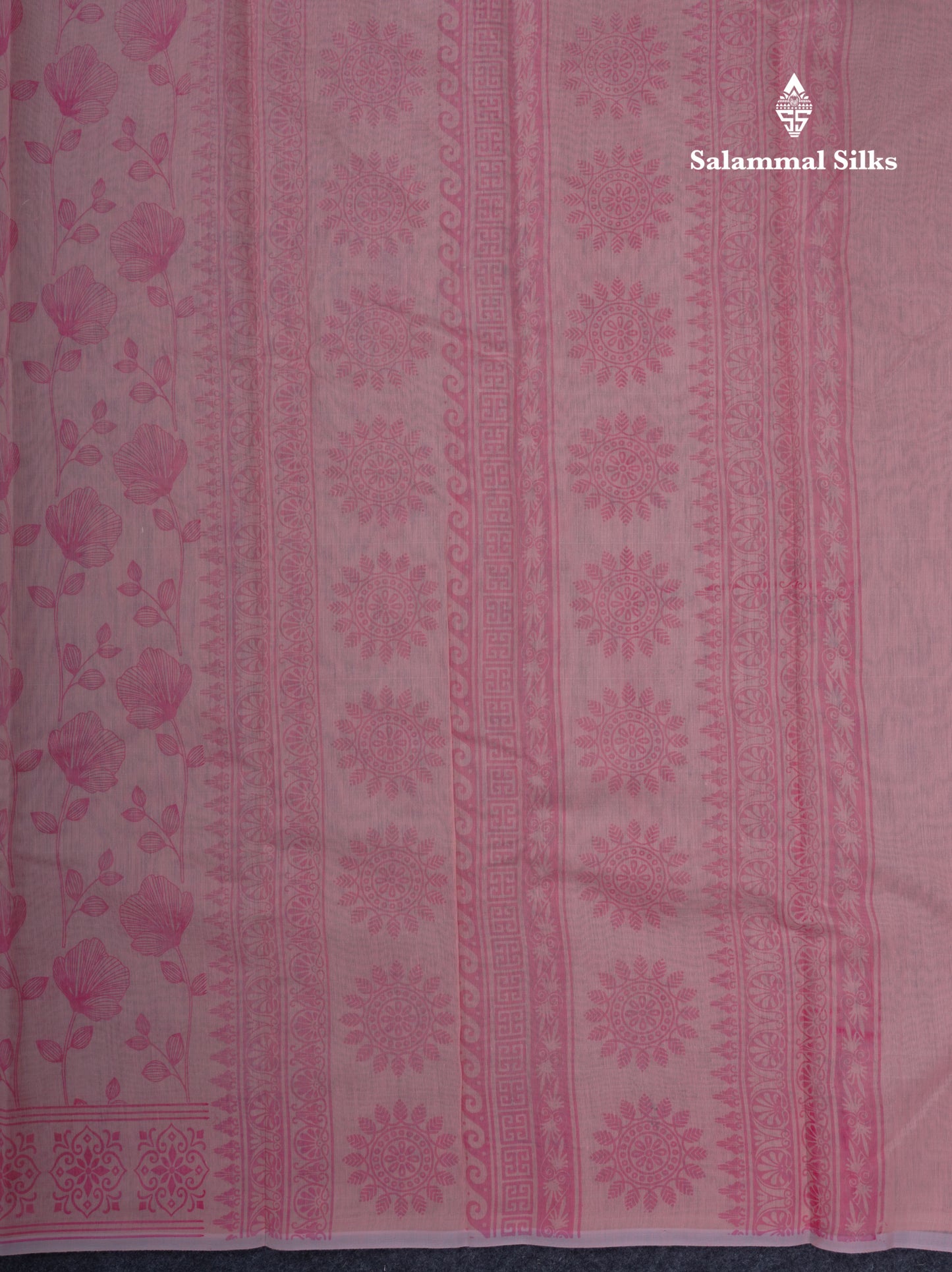 Peach Pink Floral Print Cotton Mix Saree With One Side Border