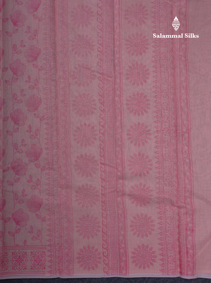 Peach Pink Floral Print Cotton Mix Saree With One Side Border