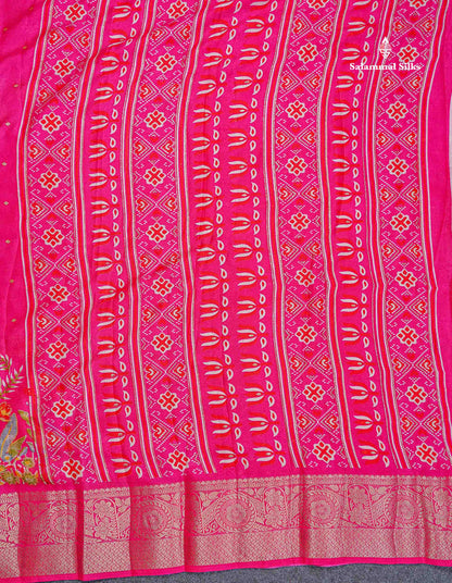 Semi Georgette Saree - Magenta Pink Colour Body With Fancy Border