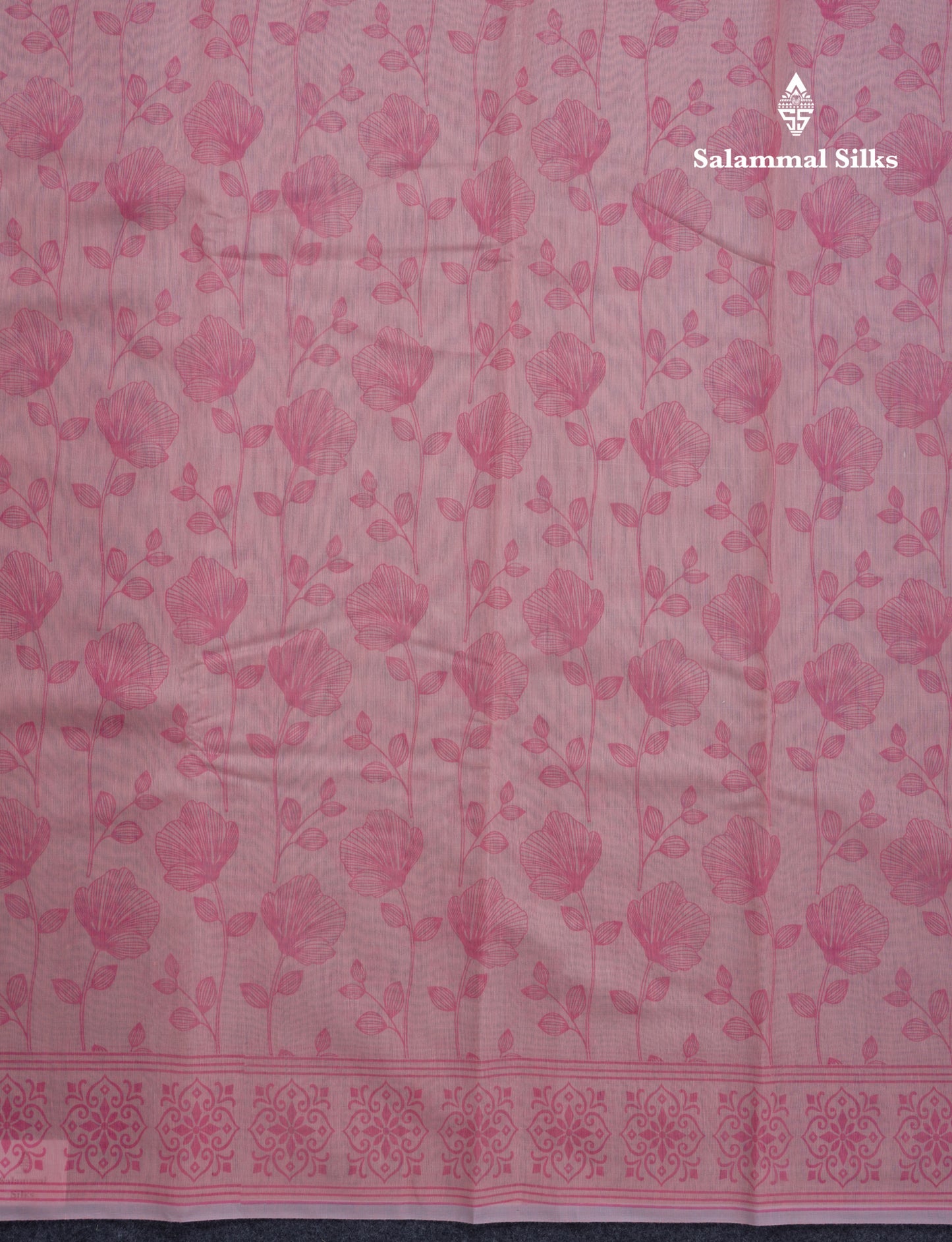 Peach Pink Floral Print Cotton Mix Saree With One Side Border