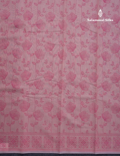Peach Pink Floral Print Cotton Mix Saree With One Side Border