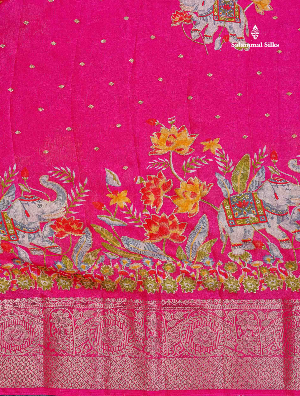 Semi Georgette Saree - Magenta Pink Colour Body With Fancy Border