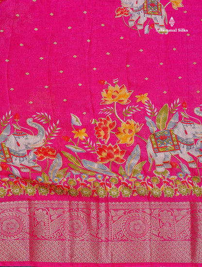 Semi Georgette Saree - Magenta Pink Colour Body With Fancy Border