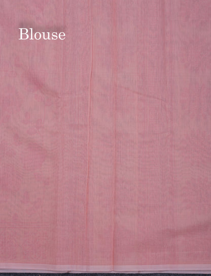 Peach Pink Floral Print Cotton Mix Saree With One Side Border