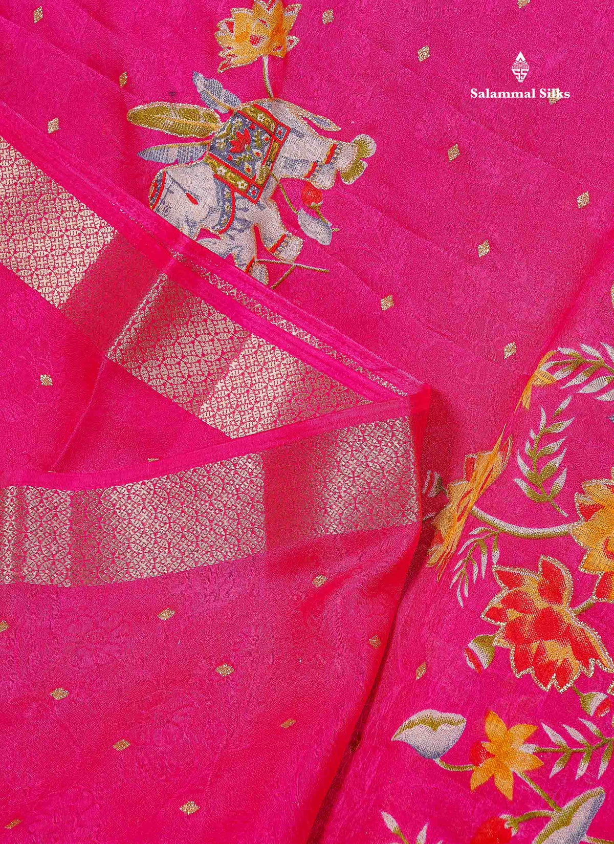 Semi Georgette Saree - Magenta Pink Colour Body With Fancy Border