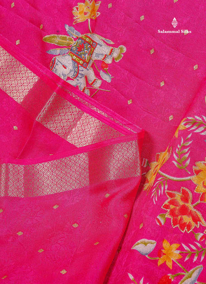 Semi Georgette Saree - Magenta Pink Colour Body With Fancy Border