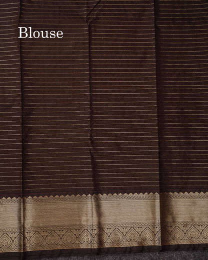 Semi Silk Saree - Light Pista Green Butta With Small Checks Along With Contrast Snuff Brown Traditional Border
