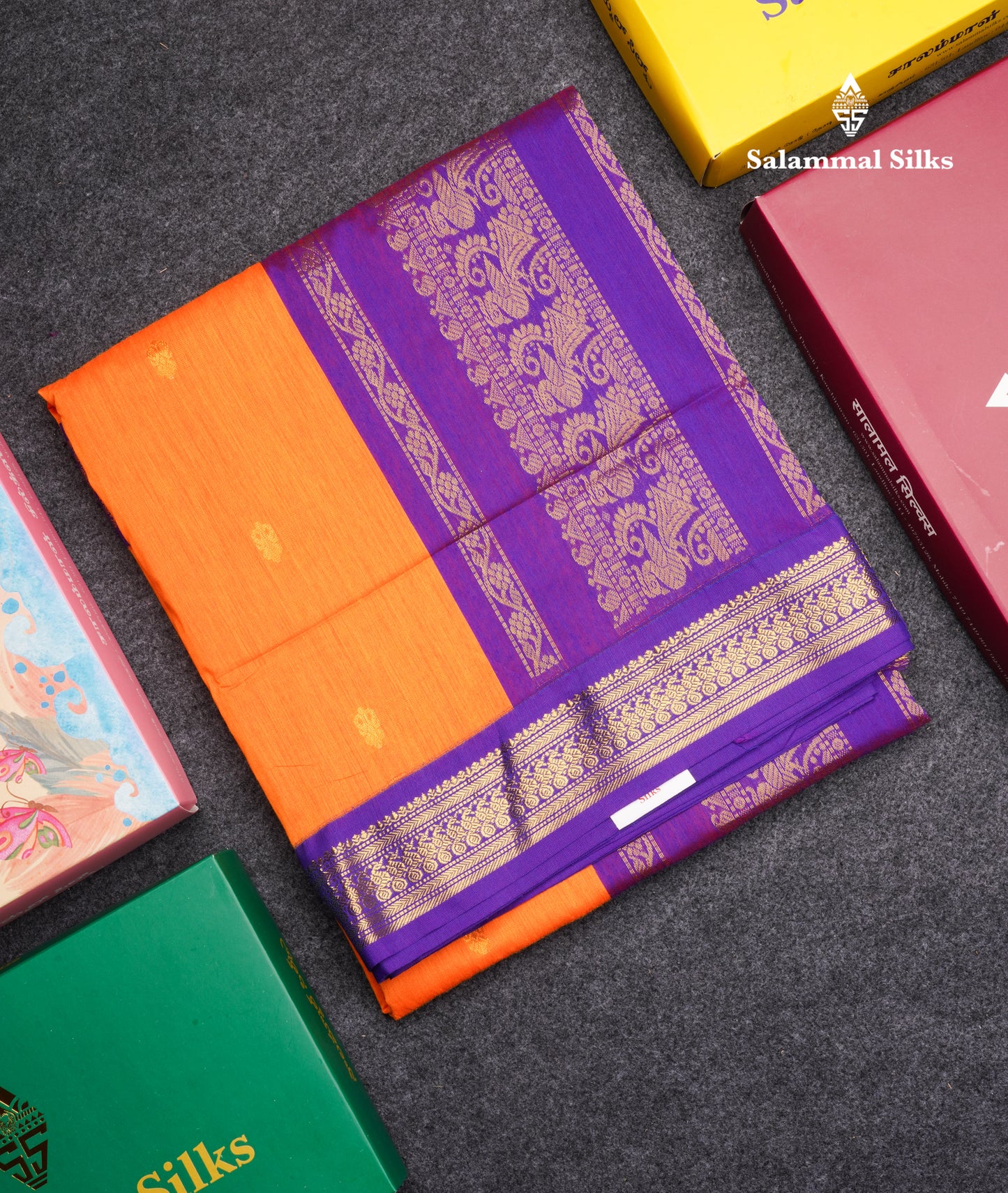 Mango Yellow Kalyani Cotton Saree With Violet Border