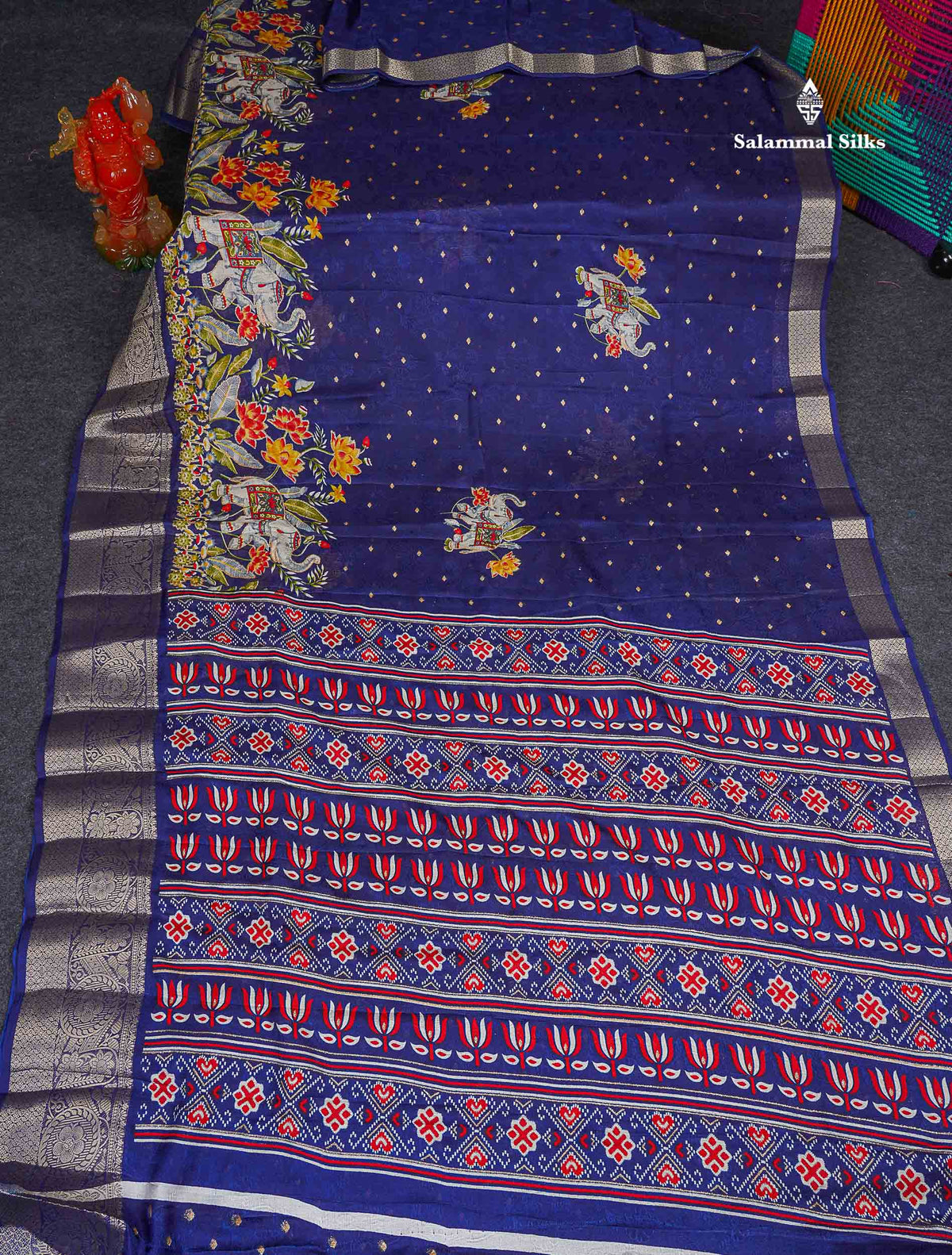 Semi Georgette Saree - Navy Blue Colour Body With Fancy Border