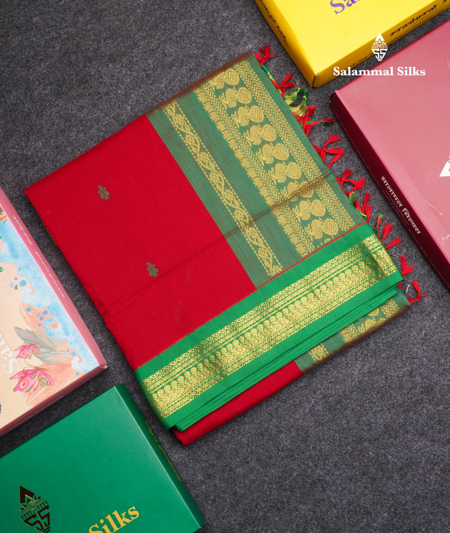 Maroon Kalyani Cotton Saree With Contrast Green Border