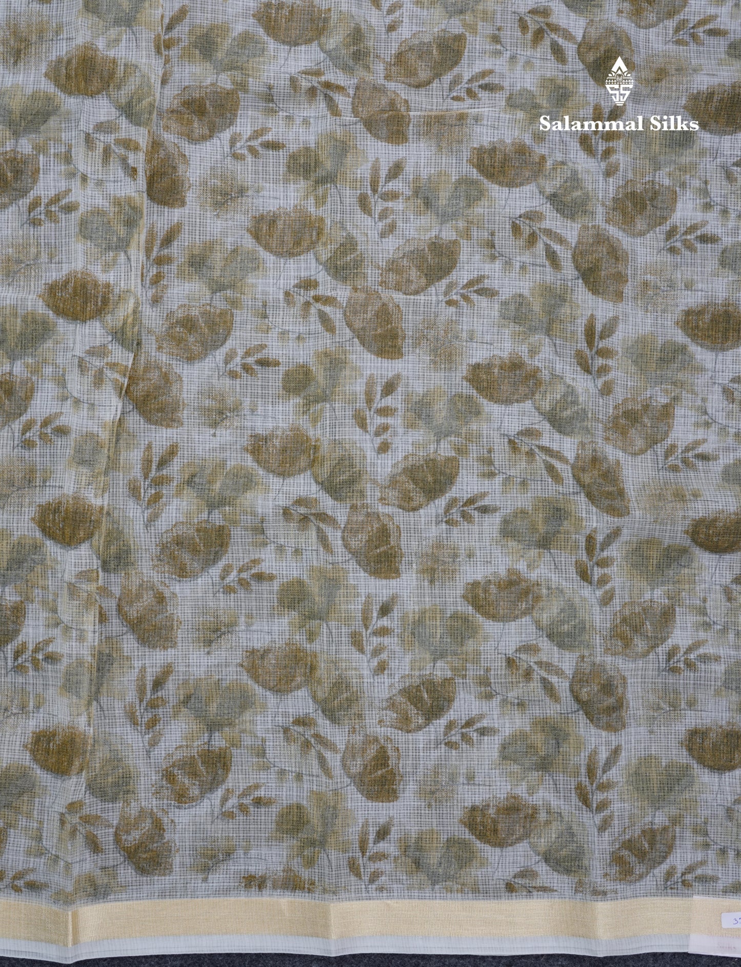 White Printed Kota Cotton Saree With Small Ribbon Border
