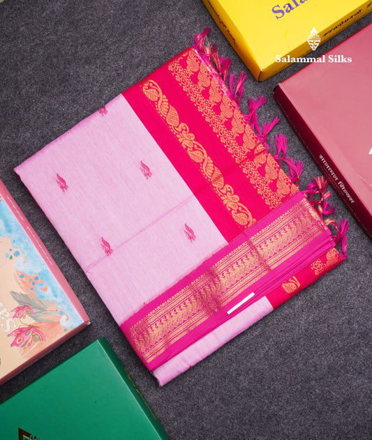 Lavender Kalyani Cotton Saree With Contrast Magenta Pink Border