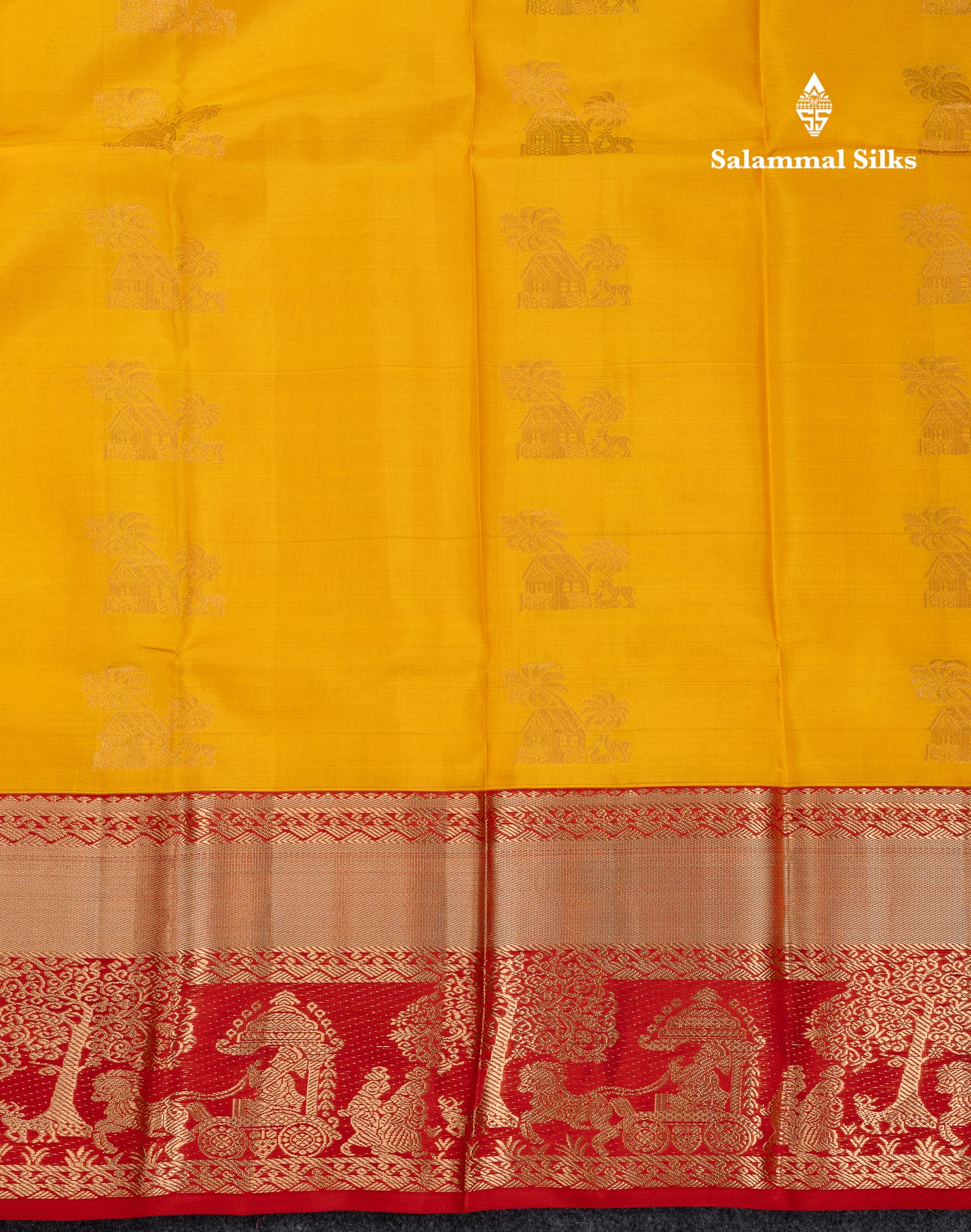 Beautiful Yellow Pure Kanjivaram Silk Saree with Contrast Redish Maroon Traditional Evening Morning Pallakku Border