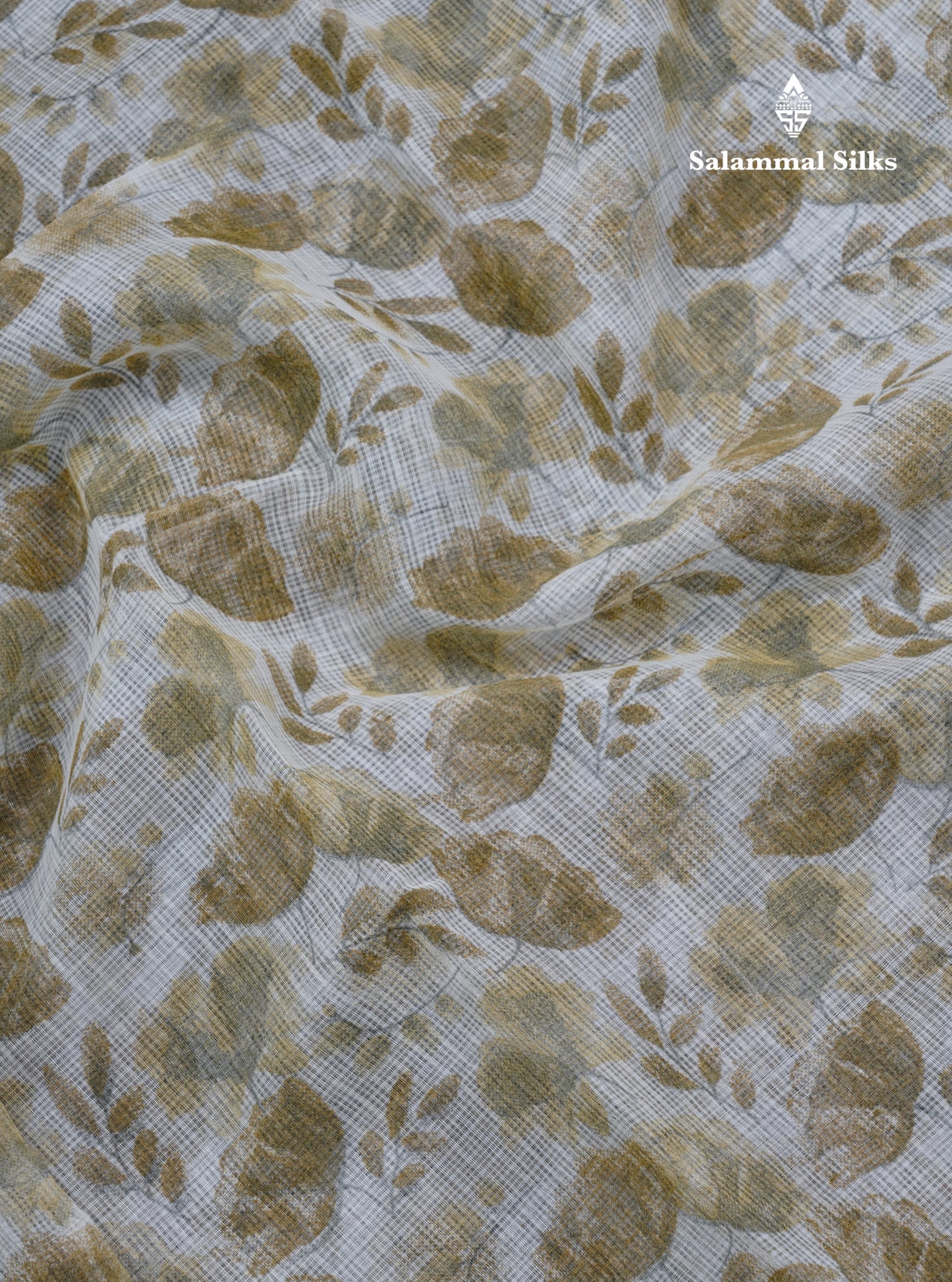 White Printed Kota Cotton Saree With Small Ribbon Border