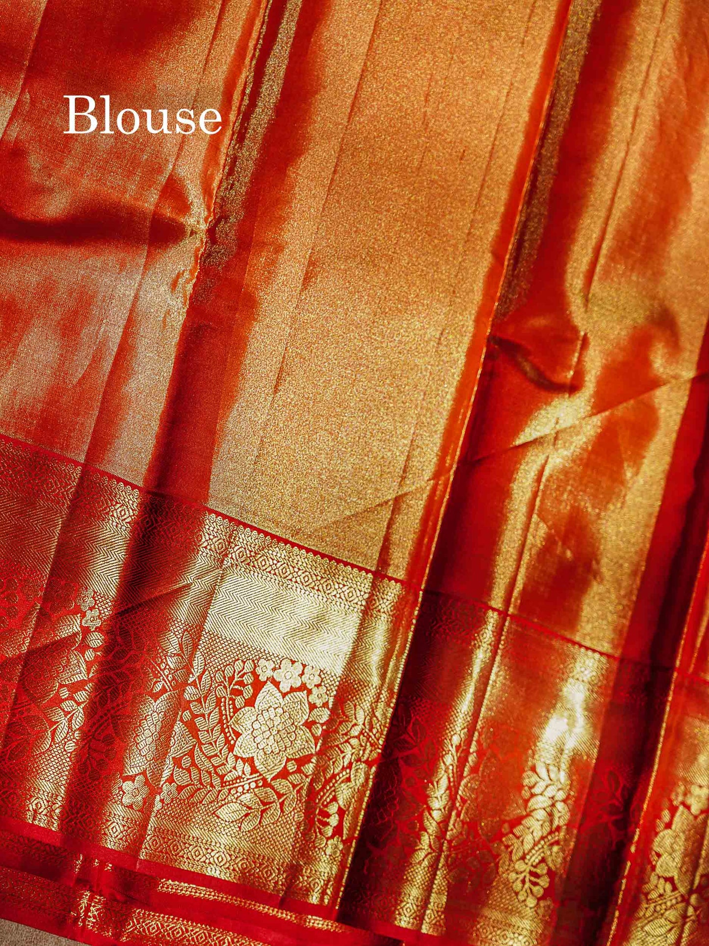 Bridal Pure Kanjivaram Silk Saree - Orange Tissue With Contrast Red Border