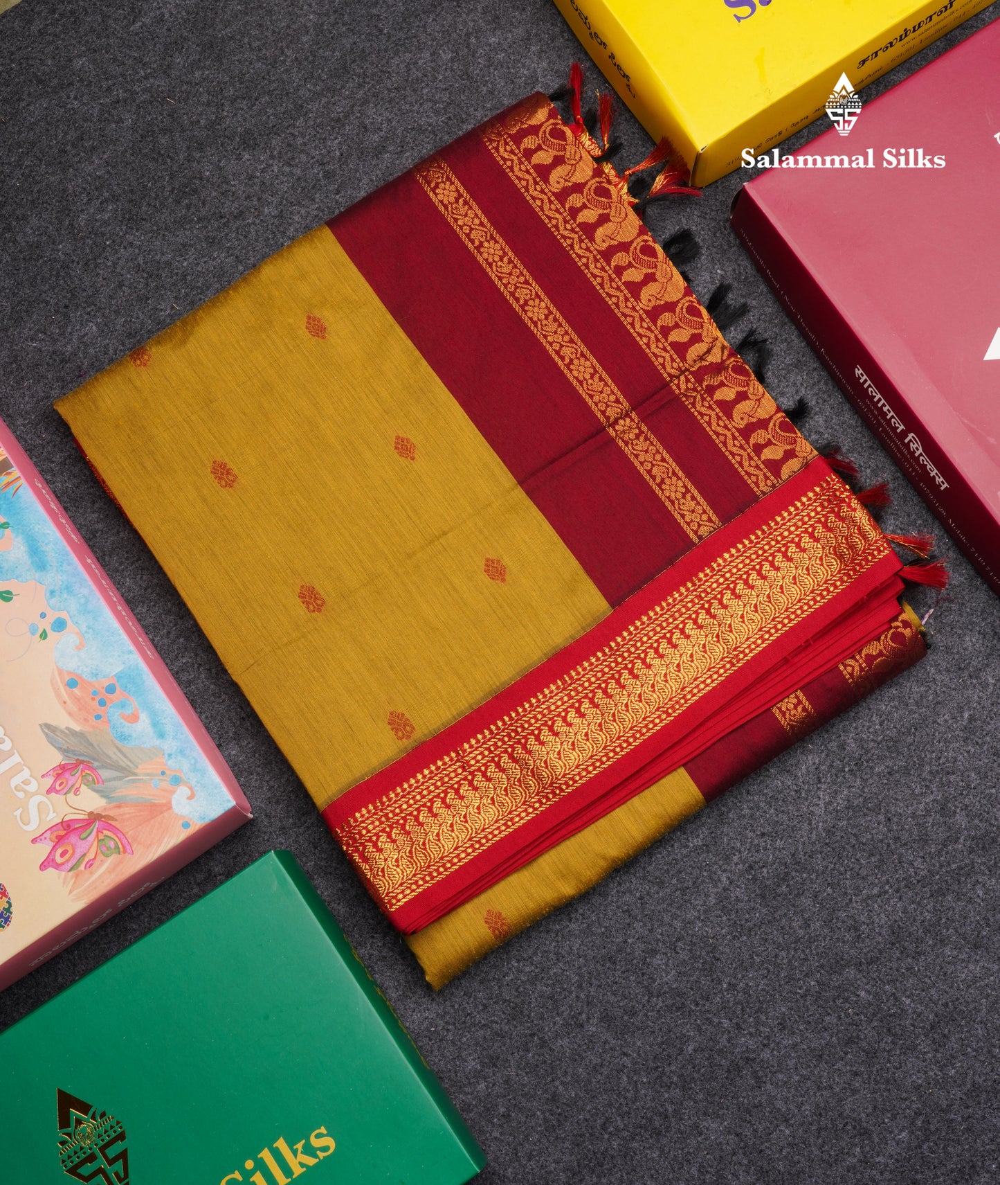 Olive Green Kalyani Cotton Saree With Maroon Border