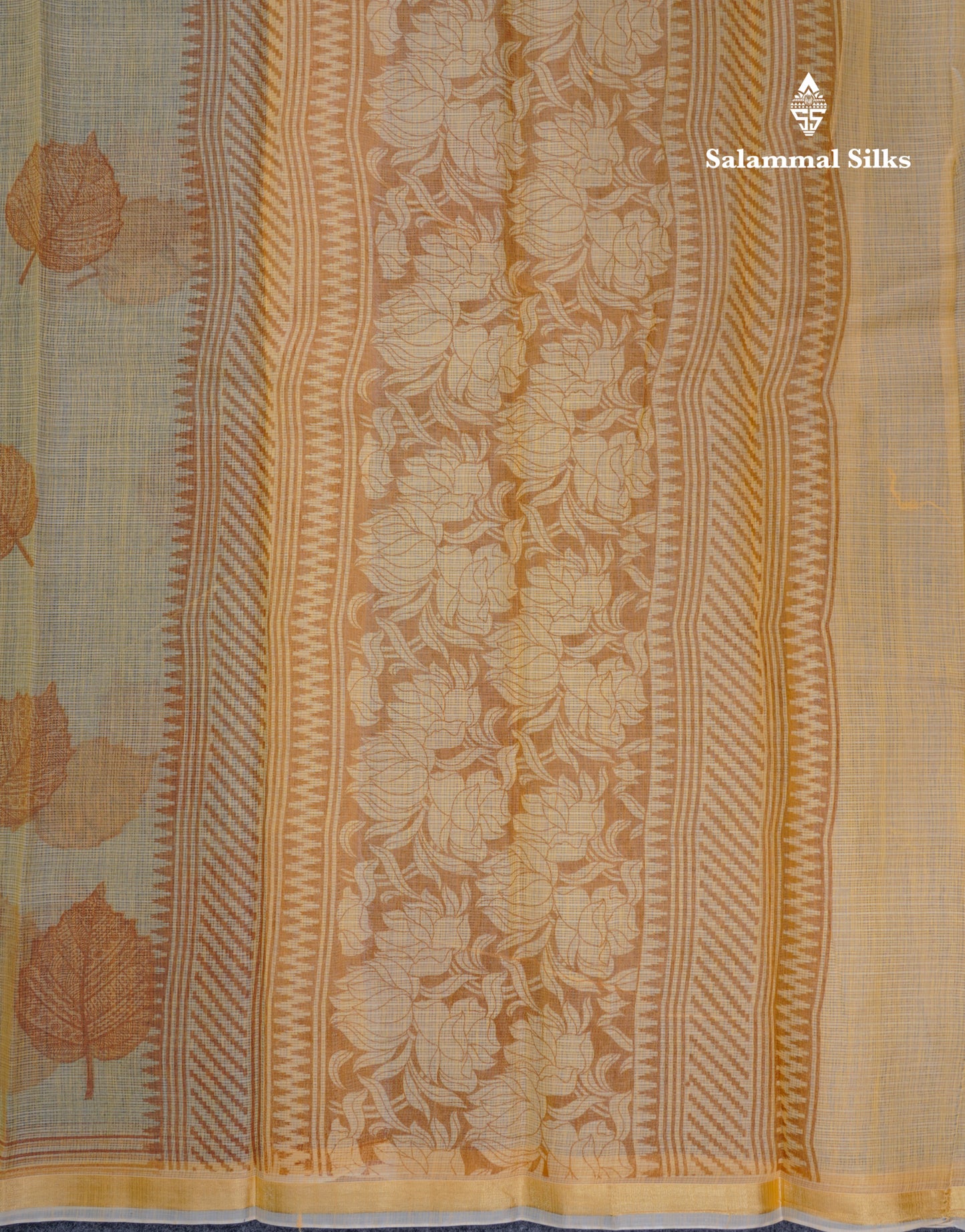 Sandal Printed Kota Cotton Saree With Small Ribbon Border