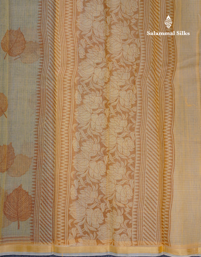 Sandal Printed Kota Cotton Saree With Small Ribbon Border