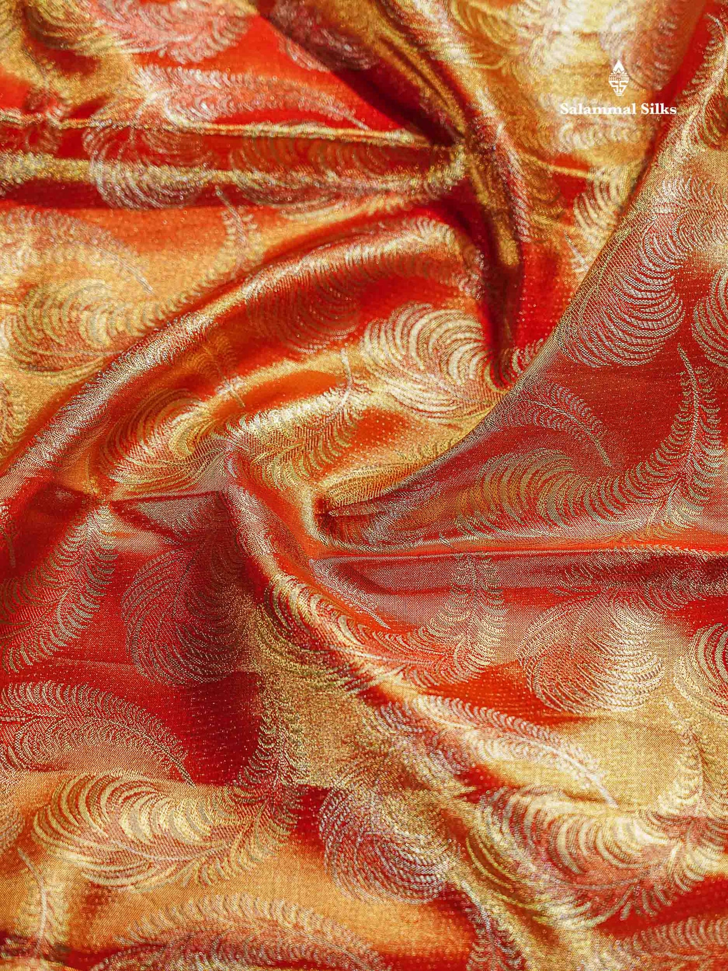 Bridal Pure Kanjivaram Silk Saree - Orange Tissue With Contrast Red Border