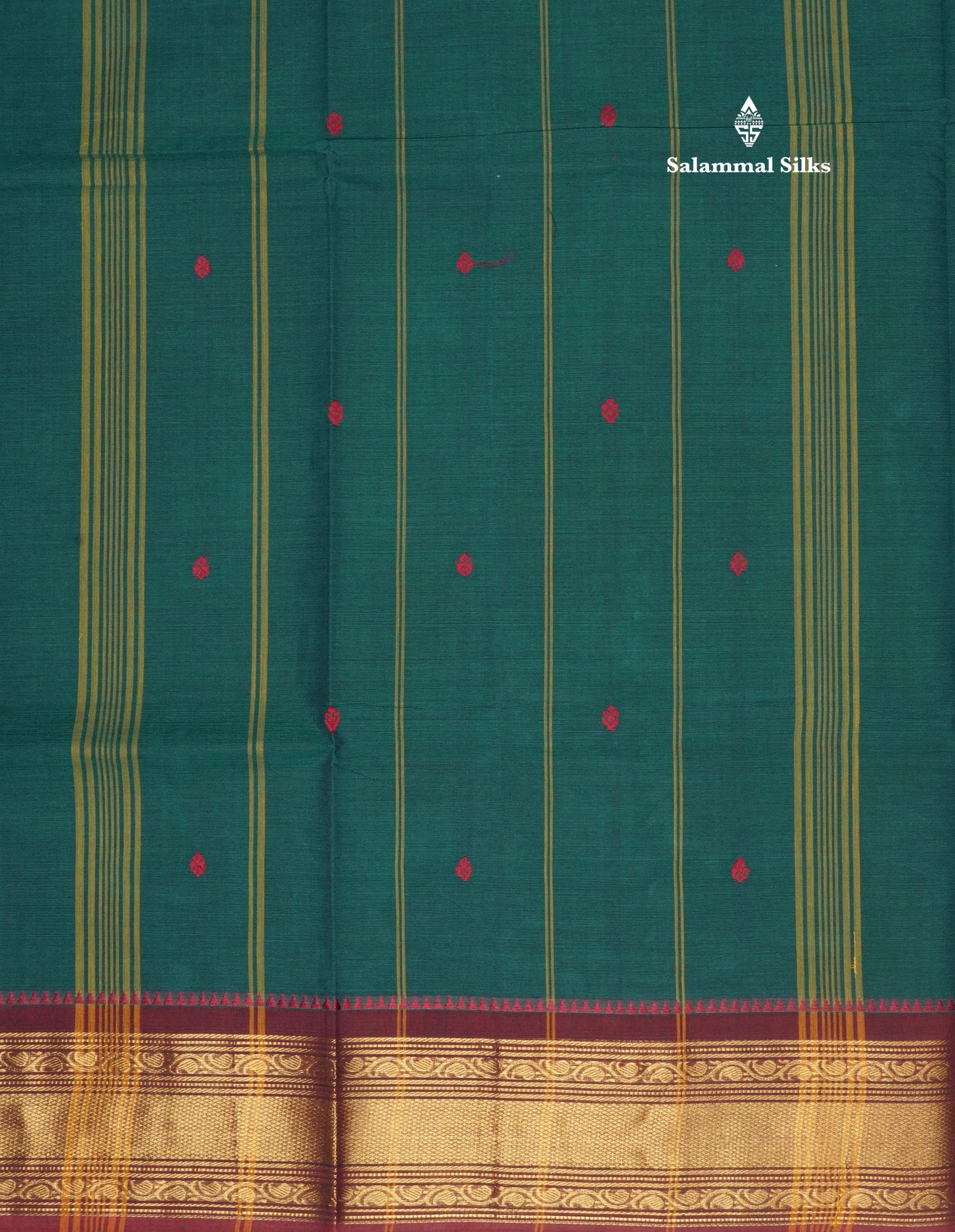 Peacock Blue Beautiful Pure Cotton Saree With Contrast Traditional Dark Maroon Border