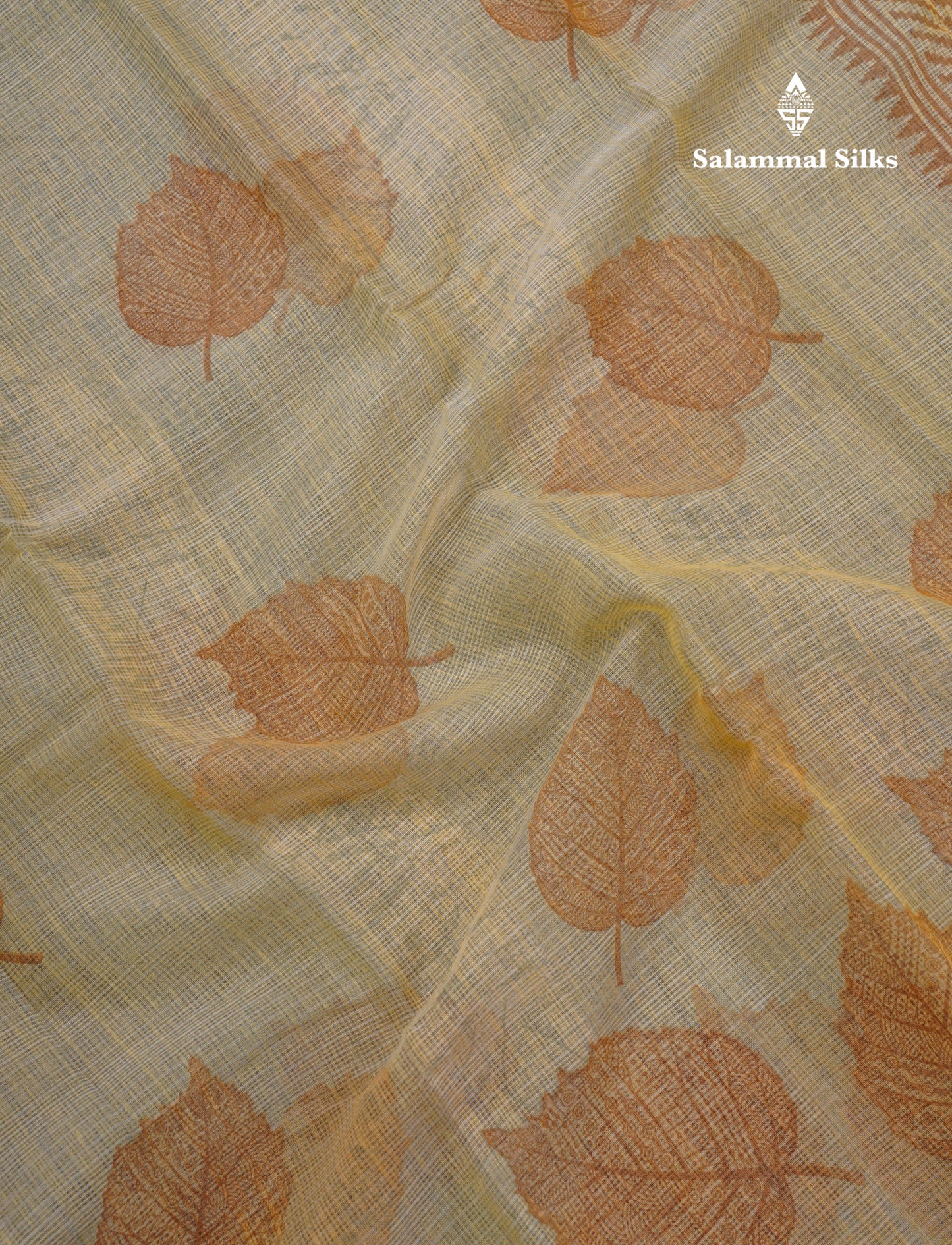 Sandal Printed Kota Cotton Saree With Small Ribbon Border